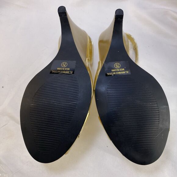 Db Dk Fashion Pump Women's Szes 7.5 4" Heel Slingback Peep Toe Gold Rhinestones - Picture 3 of 11